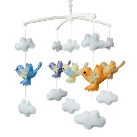 Orange Blue Flying Birds and White Clouds Handmade Baby Musical Crib Mobile Boys Girls Nursery Hanging Mobile Toy