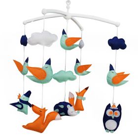 Blue Owl Birds Hedgehog Orange Fox Handmade Baby Musical Crib Mobile Nursery Mobile Hanging Toy for Boys Girls