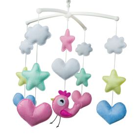 Pink Bird Colorful Stars Hearts White Clouds Handmade Baby Musical Crib Mobile Boys Girls Nursery Hanging Mobile Toy