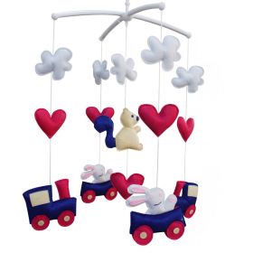 Red Blue Train and Rabbit Handmade Infant Baby Musical Crib Mobile Gift Boys Girls Nursery Room Decor