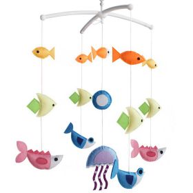 Colorful Fish Handmade Baby Crib Mobile Infant Toy Nursery Decor Musical Crib Mobile; Sea World