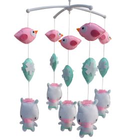 Pink Birds and White Cows Handmade Baby Crib Mobile Nursery Decor Musical Crib Mobile Boys Girls Baby Shower Gift