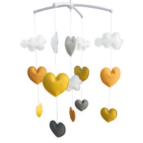 Handmade Orange Yellow Grey Hearts Baby Crib Mobile Nursery Room Decor Musical Mobile Crib Toy for Girls Boys