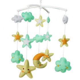 Green Yellow Star and Moon Baby Crib Bell Handmade Musical Mobile Baby Shower Gift Nursery Decor