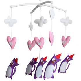 Hanging Baby Toys, Colorful Decor, Crib Mobile [Purple Cat, Pink Heart]