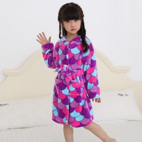 Tenma Bathrobe Flannel New Children's Home Clothes Nightgown (Option: Purple fish scale tenma-10to11Y)