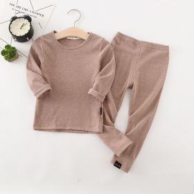 Autumn And Winter New Children's Long-sleeved Thick Pajamas Homewear Suit (Option: Light Brown-80cm)