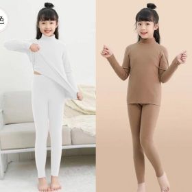 Children's Thermal Underwear Set Dralon Heating (Option: Camel And White-120)