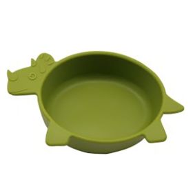 Children's Anti Fall Suction Cup Silicone Bowl (Option: Mustard green-Triceratops)