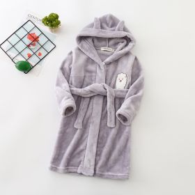 Flannel Bathrobe Boys' Home Wear With Hood (Option: Grey of lamb-90)