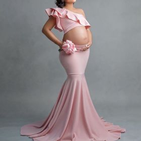 Fashion Sexy Slim Lace Strapless Sleeveless Long Dress For Pregnant Women (Option: Pink-2XL)