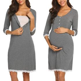 Pregnant Women Breastfeeding Five-point Sleeve Dress (Option: Gray-S)