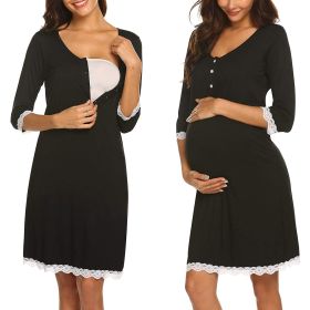 Pregnant Women Breastfeeding Five-point Sleeve Dress (Option: Black-L)