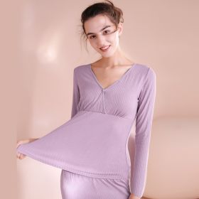 Maternity Autumn Clothes Long Trousers Suit After Childbirth Adjustable Home Nursing And Nursing Pajamas (Option: Purple-2XL)