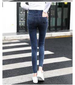 Maternity Pants, Wear Korean Style Washed Denim Trousers Outside In Autumn (Option: Denim Blue-L)