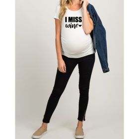 Women T-Shirts Slim Maternity Funny Letter Tops O-Neck Pregnancy Women (Option: I MISS-XL)