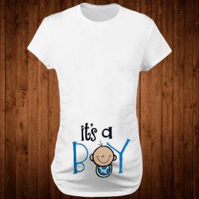 Women T-Shirts Slim Maternity Funny Letter Tops O-Neck Pregnancy Women (Option: Blue kids-M)