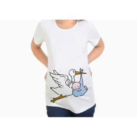 Women T-Shirts Slim Maternity Funny Letter Tops O-Neck Pregnancy Women (Option: Bird and child-S)