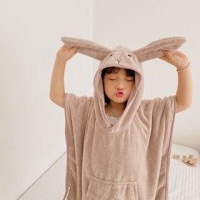 Cartoon Rabbit Hooded Bath Towel (Option: Cloak beige-One size)