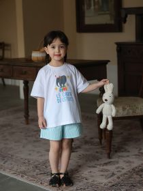 Cotton Cartoon Short Sleeved T-shirt For Children's Summer Wear (Option: White Elephant-140cm)