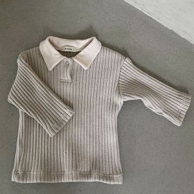 Korean Style Baby Children's Clothing Sunken Stripe Lapel Long Sleeve (Option: Khaki-66cm)