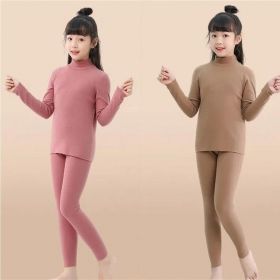 Children's Thermal Underwear Set Dralon Heating (Option: Camel And Dark Red-170)