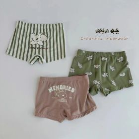 Three-piece Set Children's Underwear Modal Printing Baby Kindergarten Boxer Shorts (Option: Green Plaid Puppy-120cm)