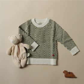 Autumn And Winter Children's Christmas Wave Pattern Sweater Round Neck Pullover (Option: Olive Green Ripple-1 To 2Y)