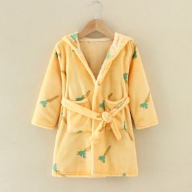 Boys And Girls Fashion Printed Flannel Hooded Nightgown (Option: Bathrobe Yellow Carrot-100cm)