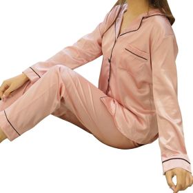 Women's Ice Silk Long Sleeve Home Pajama Set (Option: Pink-XL)