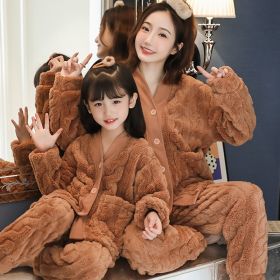 Girls Pajamas Coral Velvet Thickened Parent-child Mother And Daughter Clothes Set (Option: Coffee-L)