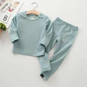 Autumn And Winter New Children's Long-sleeved Thick Pajamas Homewear Suit (Option: Light Green-120cm)