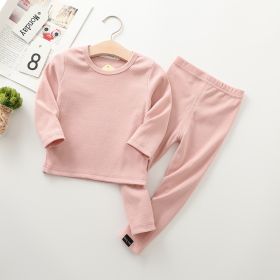 Autumn And Winter New Children's Long-sleeved Thick Pajamas Homewear Suit (Option: Bean paste pink-100cm)