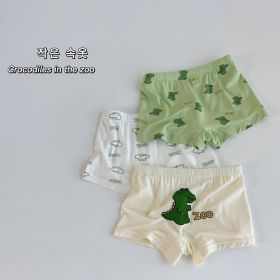 Three-piece Set Children's Underwear Modal Printing Baby Kindergarten Boxer Shorts (Option: Green Little Dinosaur-120cm)