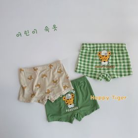 Three-piece Set Children's Underwear Modal Printing Baby Kindergarten Boxer Shorts (Option: Green Plaid Tiger-110cm)