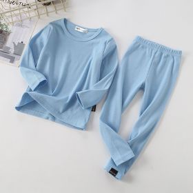 Autumn And Winter New Children's Long-sleeved Thick Pajamas Homewear Suit (Option: Light Blue-90cm)