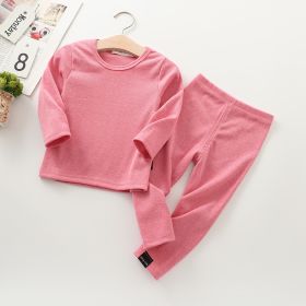 Autumn And Winter New Children's Long-sleeved Thick Pajamas Homewear Suit (Option: Rose Red-130cm)