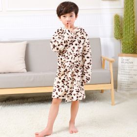 Boys And Girls Fashion Printed Flannel Hooded Nightgown (Option: Coffee Color And Leopard Print-100cm)