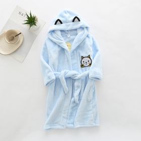 Flannel Bathrobe Boys' Home Wear With Hood (Option: Little cat blue-90)