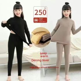 Children's Thermal Underwear Set Dralon Heating (Option: Black And Camel-120)