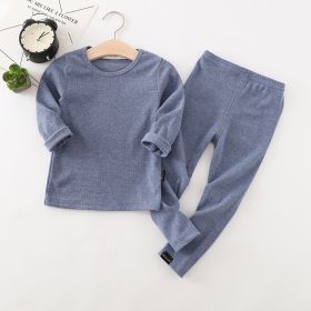 Autumn And Winter New Children's Long-sleeved Thick Pajamas Homewear Suit (Option: Navy Blue-130cm)