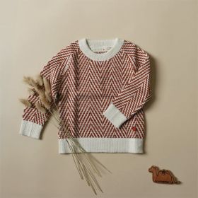 Autumn And Winter Children's Christmas Wave Pattern Sweater Round Neck Pullover (Option: Brick Red Ripple-1 To 2Y)