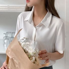 Women's French Retro Commuting Fashion Short-sleeved Shirt (Option: White-S)