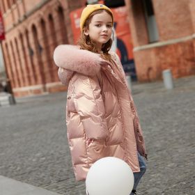 Children's Mid-length New Western Style Down Jacket (Option: Pink-120cm)