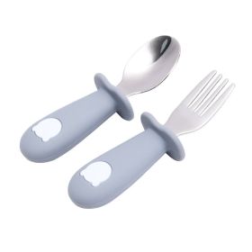 Cartoon Bear Silicone Baby Spoon Children's Tableware (Color: grey)