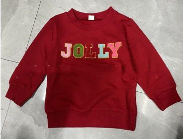 Christmas Embroidery Letter Crew Neck Sweater Red (Option: Red-120cm)