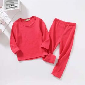 Autumn And Winter New Children's Long-sleeved Thick Pajamas Homewear Suit (Option: Water Red-80cm)