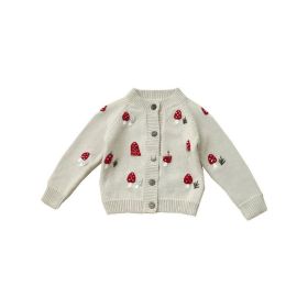 Hand Embroidered Mushroom Knitted Cardigan For Children (Option: White-80)