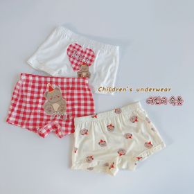 Three-piece Set Children's Underwear Modal Printing Baby Kindergarten Boxer Shorts (Option: Red Plaid Bear-110cm)