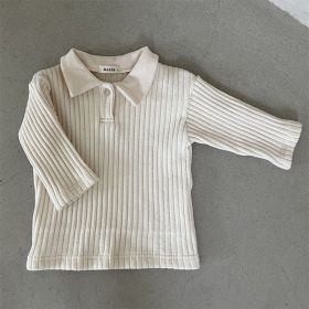 Korean Style Baby Children's Clothing Sunken Stripe Lapel Long Sleeve (Option: Beige-66cm)